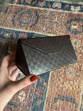 Gucci Brown Leather Embossed Monogram Sunglasses Case